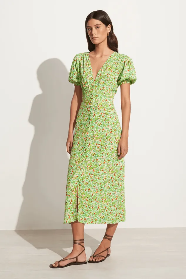 Women Faithfull The Brand Dresses Bellavista Midi Dress Lou Floral Print Green 8211 Final Sale