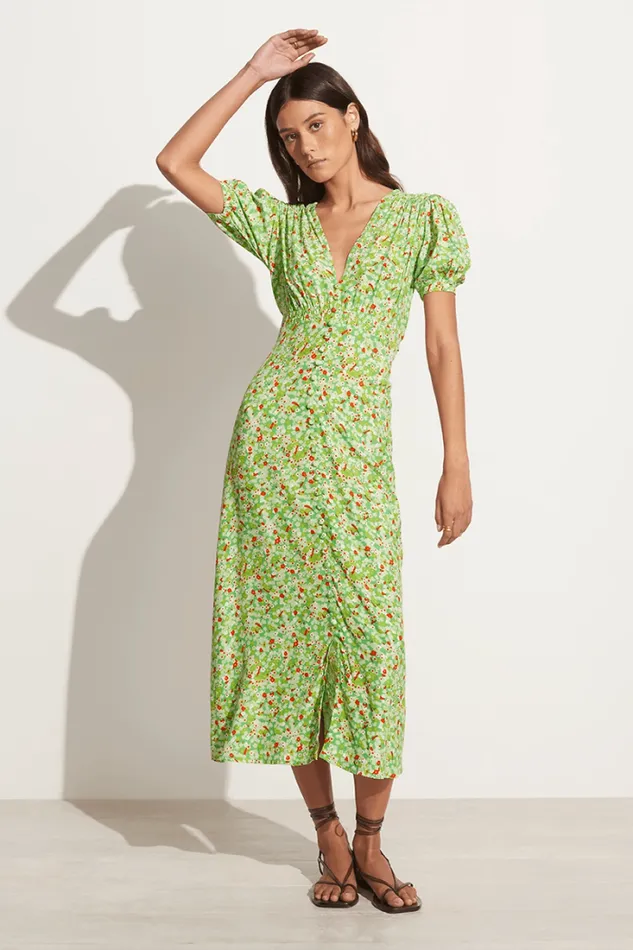 Women Faithfull The Brand Dresses Bellavista Midi Dress Lou Floral Print Green 8211 Final Sale