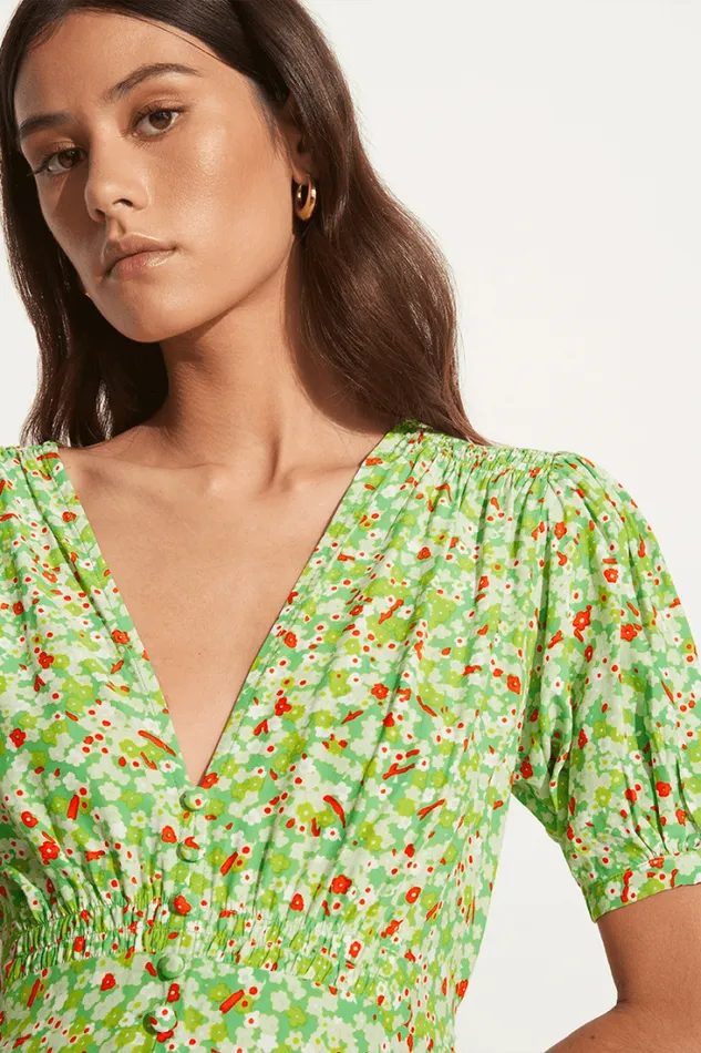 Women Faithfull The Brand Dresses Bellavista Midi Dress Lou Floral Print Green 8211 Final Sale