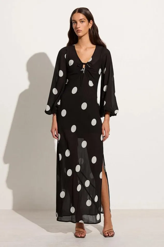 Women Faithfull The Brand Dresses Santos Maxi Dress Veia Polka Dot Chocolate