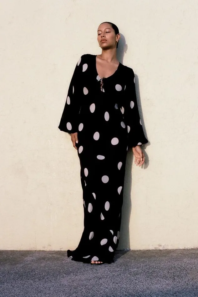 Women Faithfull The Brand Dresses Santos Maxi Dress Veia Polka Dot Chocolate