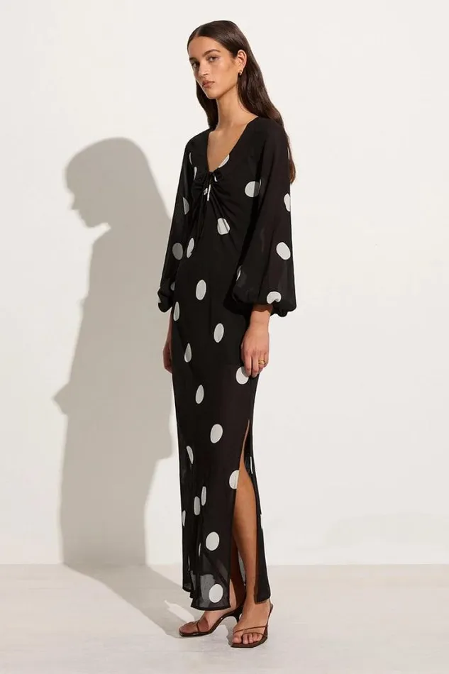 Women Faithfull The Brand Dresses Santos Maxi Dress Veia Polka Dot Chocolate