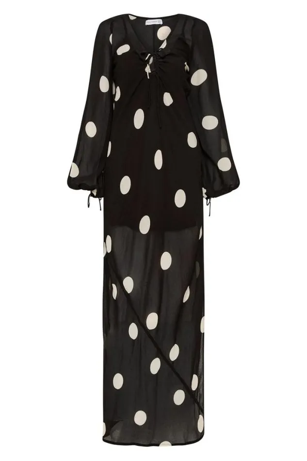 Women Faithfull The Brand Dresses Santos Maxi Dress Veia Polka Dot Chocolate