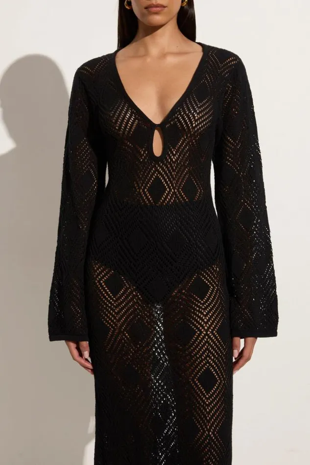 Women Faithfull The Brand Dresses Serena Pointelle Knit Dress Black