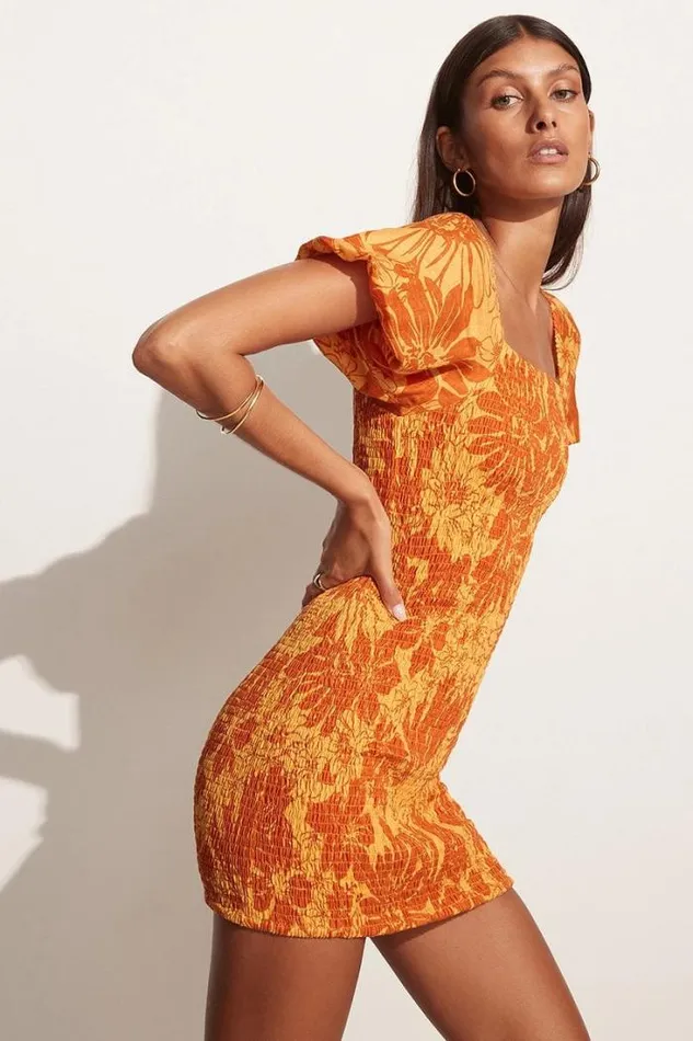 Women Faithfull The Brand Mini Dresses Luana Mini Dress Zani Floral Print Burnt Orange 8211 Final Sale