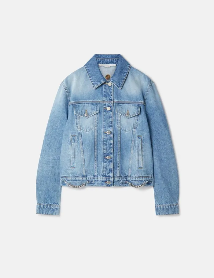 Women Falabella Chain Light Wash Denim Jacket Mid Blue Stella McCartney Coats And Jackets