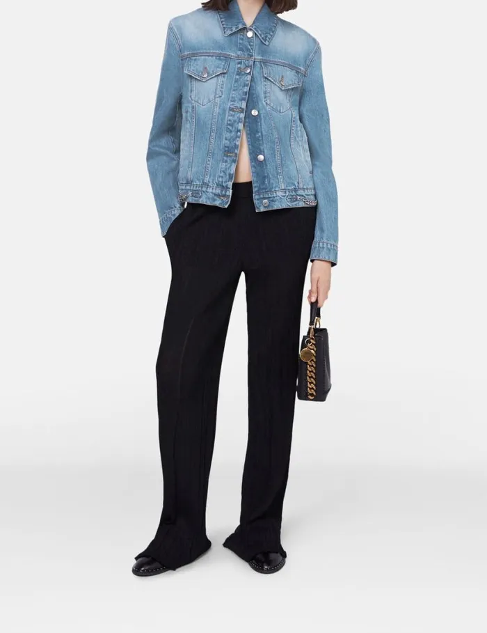 Women Falabella Chain Light Wash Denim Jacket Mid Blue Stella McCartney Coats And Jackets Women Falabella Chain Light Wash Denim Jacket Mid Blue Stella McCartney Coats And Jackets