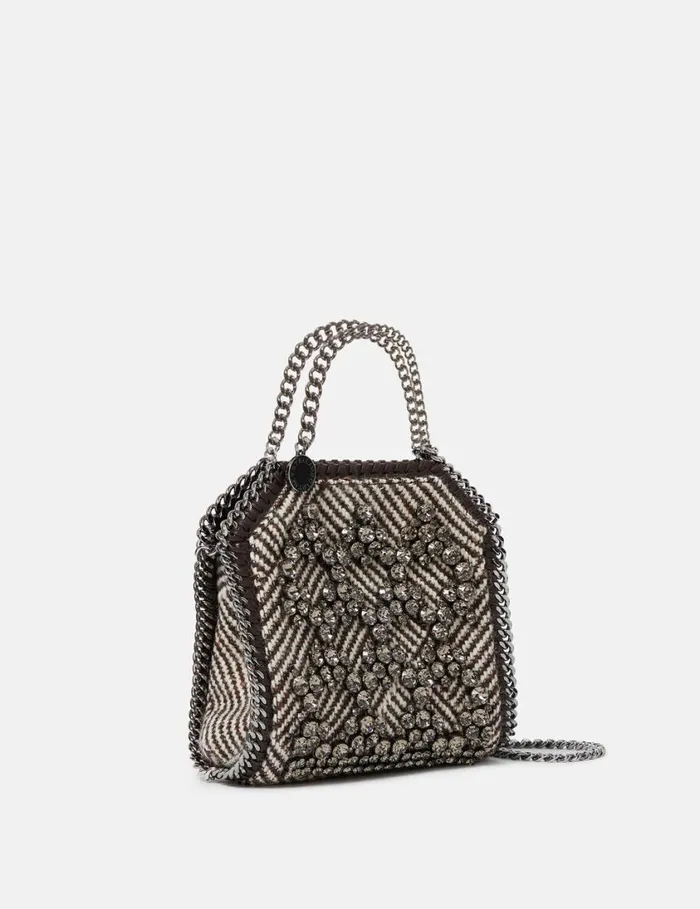Women Falabella Tiny Crystal Cage Tote Bag Tweed Brown Stella McCartney Mini Bags And Clutches Women Falabella Tiny Crystal Cage Tote Bag Tweed Brown Stella McCartney Mini Bags And Clutches
