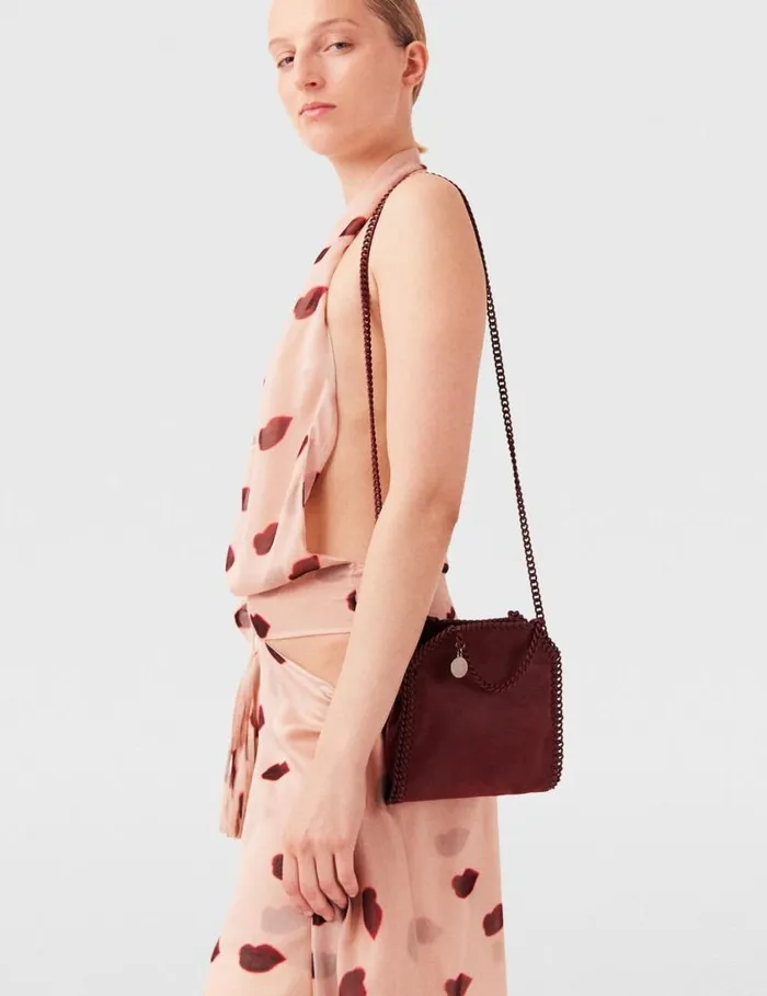 Women Falabella Tiny Enamel Tote Bag Ruby Red Stella McCartney TopHandle Bags