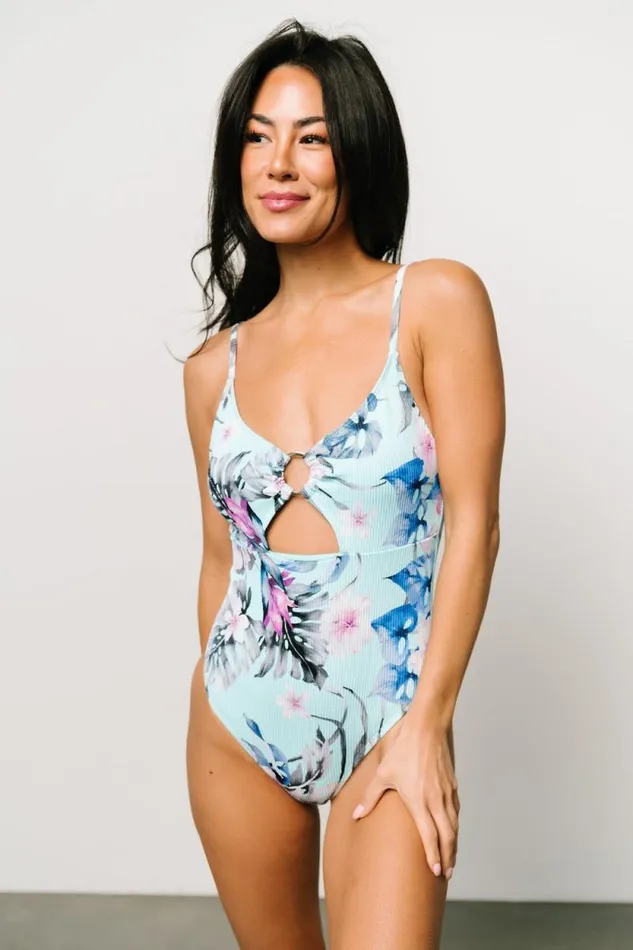 Women Falesia Ribbed One Piece Turquoise Floral Baltic Born One Piece