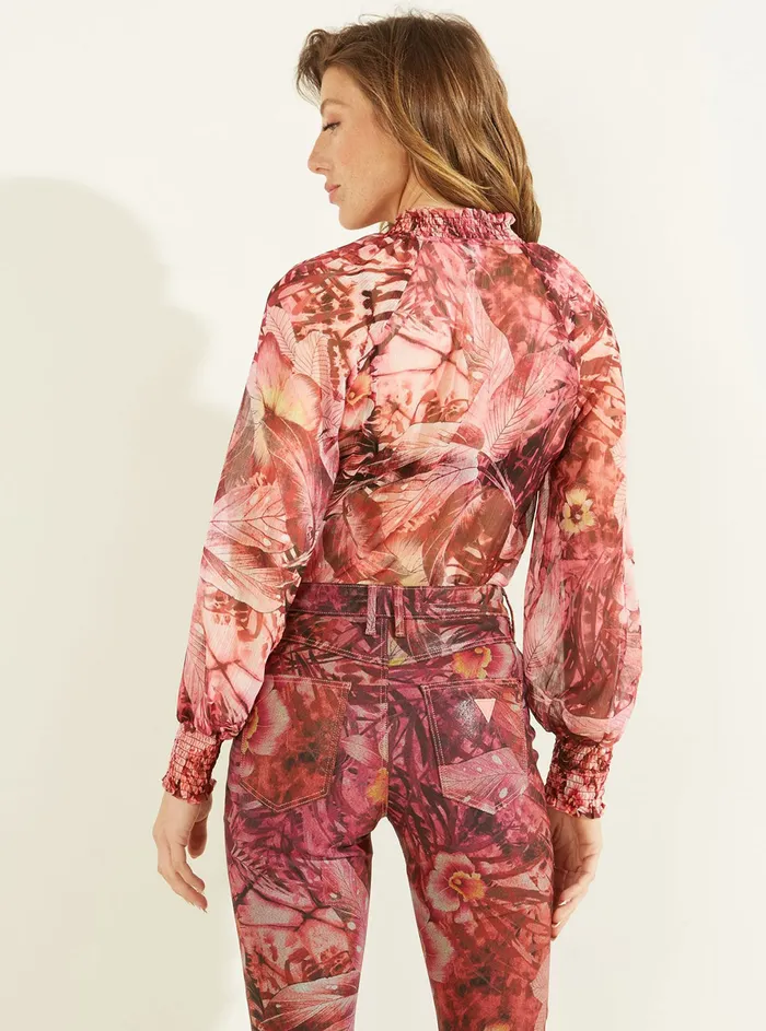 Women Fashion Tops GUESS Eco Tropical Pink Print Charley Shirt Women Fashion Tops GUESS Eco Tropical Pink Print Charley Shirt