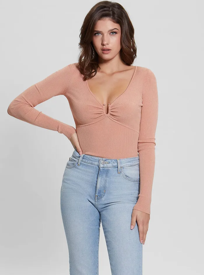 Women Fashion Tops GUESS Pink Nicole Rib Knit Top