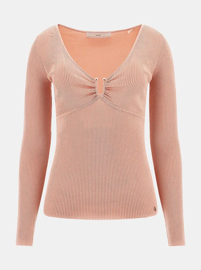 Women Fashion Tops GUESS Pink Nicole Rib Knit Top Women Fashion Tops GUESS Pink Nicole Rib Knit Top