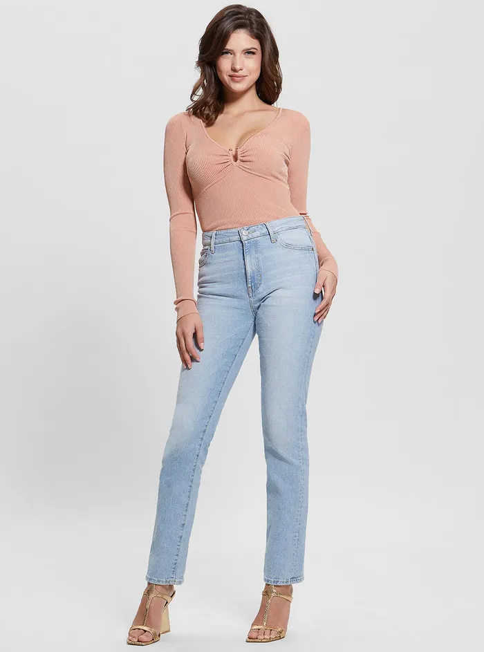 Women Fashion Tops GUESS Pink Nicole Rib Knit Top Women Fashion Tops GUESS Pink Nicole Rib Knit Top