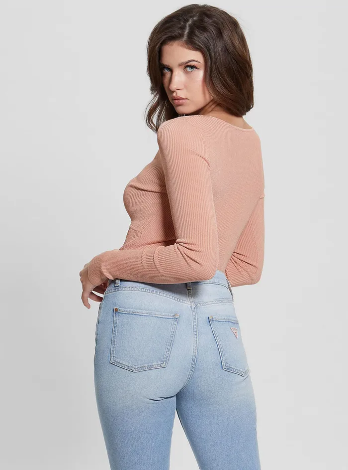 Women Fashion Tops GUESS Pink Nicole Rib Knit Top Women Fashion Tops GUESS Pink Nicole Rib Knit Top