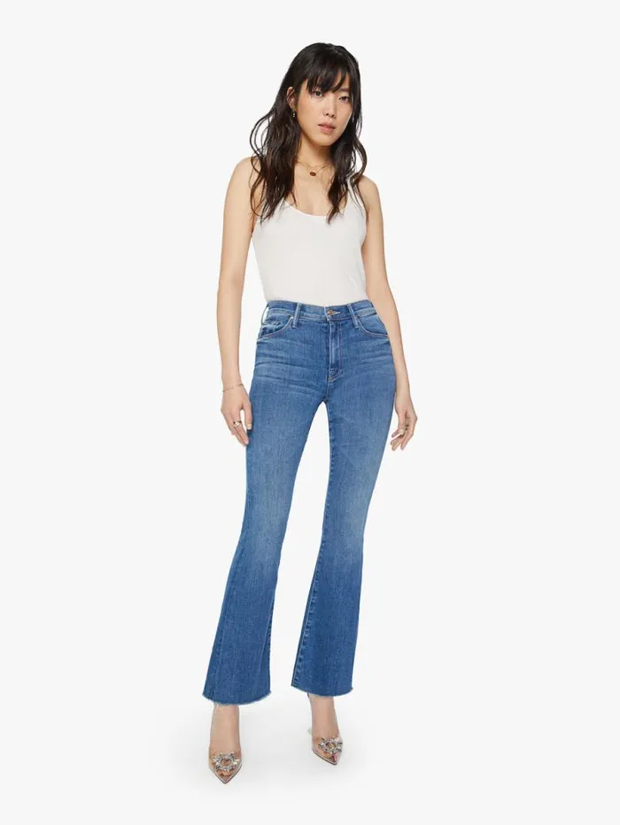 Women Flare Mother Denim The Weekender Fray Medium Blue
