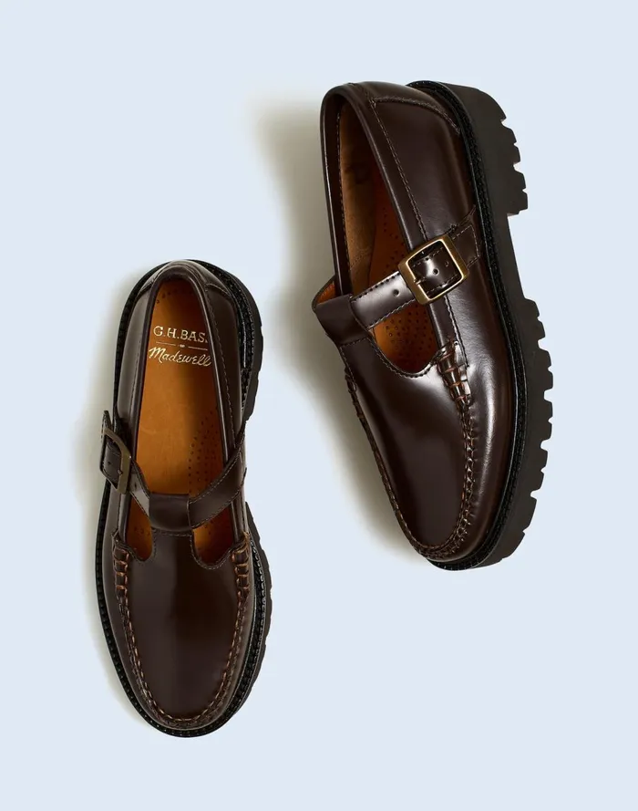Women Flats and Loafers Madewell Madewell X GHBASS Mary Jane Lug Weejuns Loafers Dark Brown