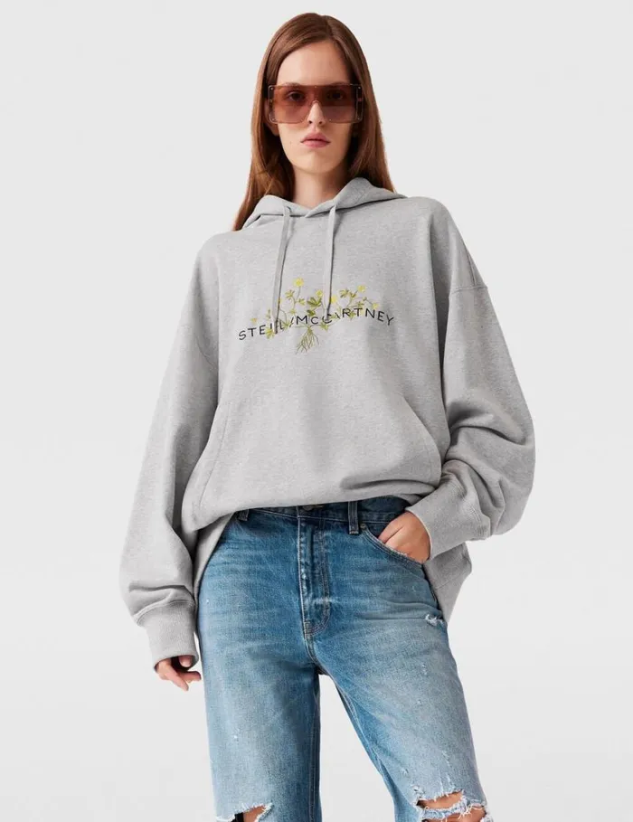 Women Floral Embroidered Logo Hoodie Grey Melange Stella McCartney Sweatshirts And TShirts Women Floral Embroidered Logo Hoodie Grey Melange Stella McCartney Sweatshirts And TShirts