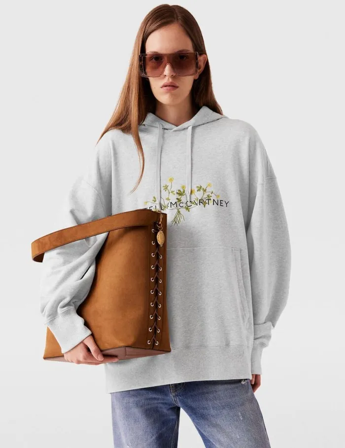 Women Floral Embroidered Logo Hoodie Grey Melange Stella McCartney Sweatshirts And TShirts Women Floral Embroidered Logo Hoodie Grey Melange Stella McCartney Sweatshirts And TShirts