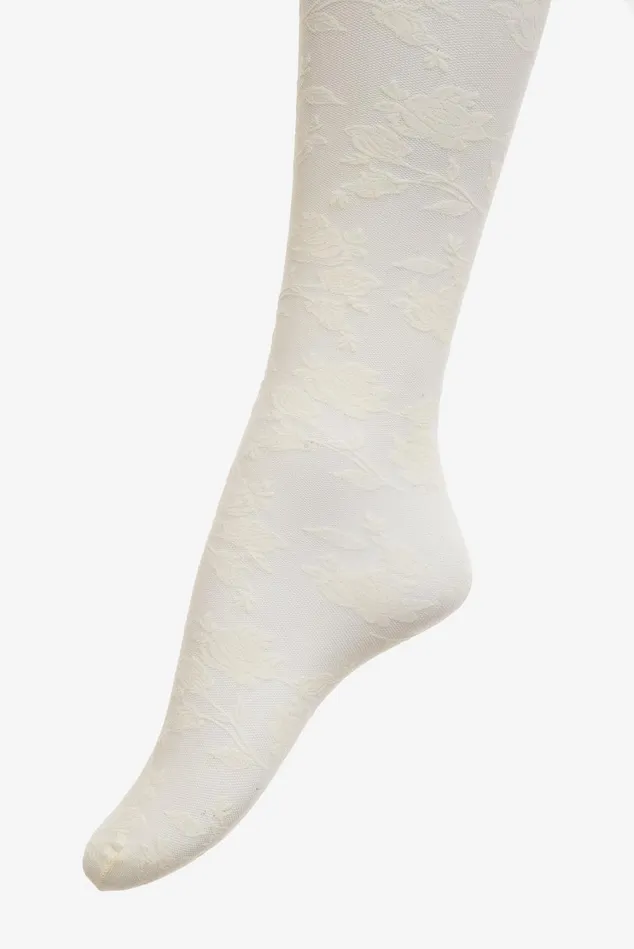 Women Floral Knit Tights Ivory For Love and Lemons Accessories