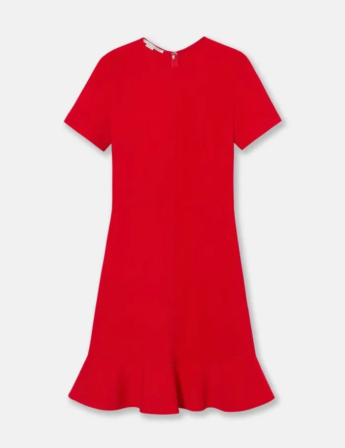 Women Frilled Short Sleeve Midi Dress Lipstick Red Stella McCartney Dresses