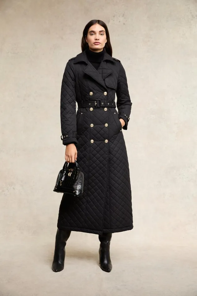 Women Full Length Enstone Quilted Trench Coat Black Holland Cooper Coats