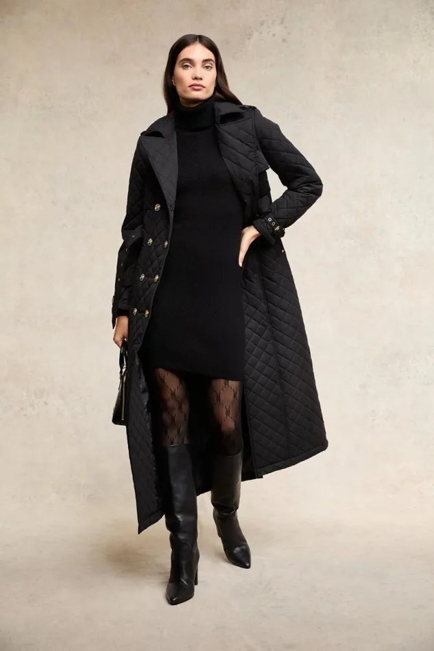 Women Full Length Enstone Quilted Trench Coat Black Holland Cooper Coats