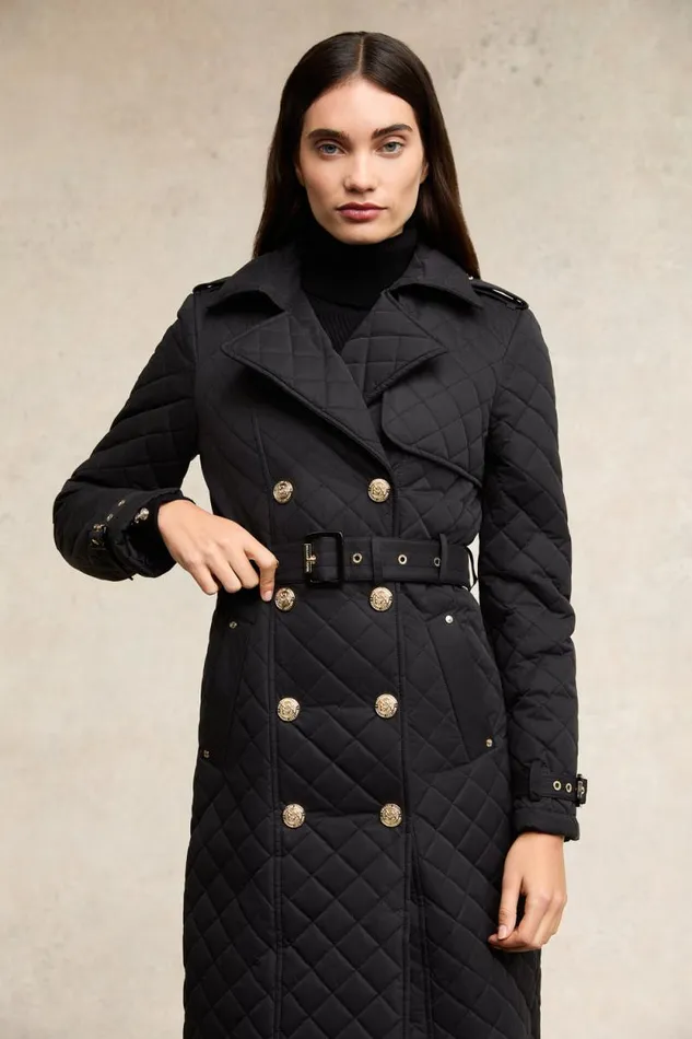 Women Full Length Enstone Quilted Trench Coat Black Holland Cooper Coats