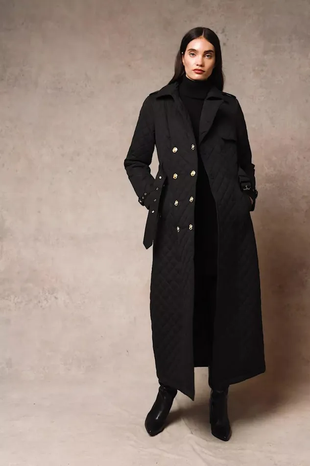 Women Full Length Enstone Quilted Trench Coat Black Holland Cooper Coats