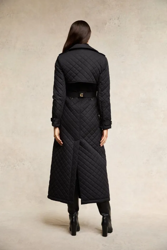 Women Full Length Enstone Quilted Trench Coat Black Holland Cooper Coats