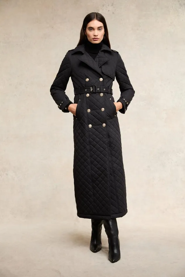 Women Full Length Enstone Quilted Trench Coat Black Holland Cooper Coats