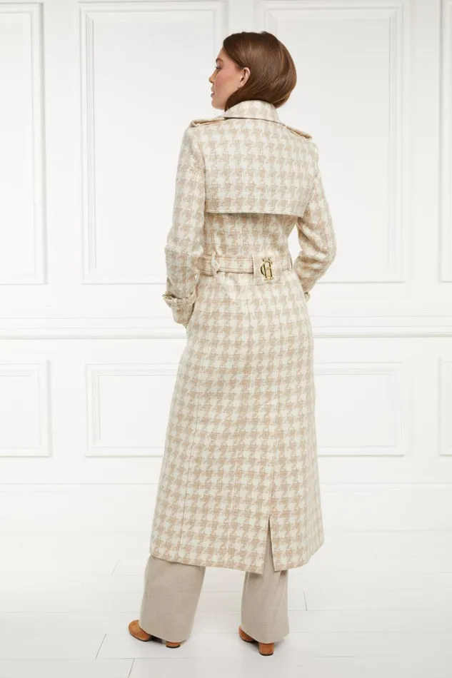 Women Full Length Marlborough Trench Coat Camel Houndstooth Holland Cooper Tailoring