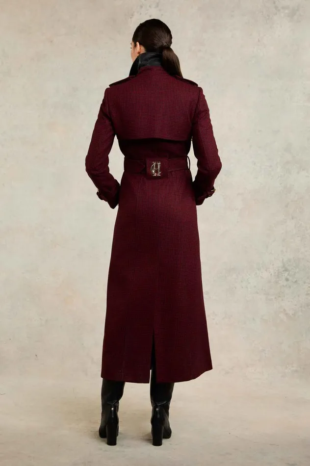 Women Full Length Marlborough Trench Coat Red Houndstooth Holland Cooper Tailoring