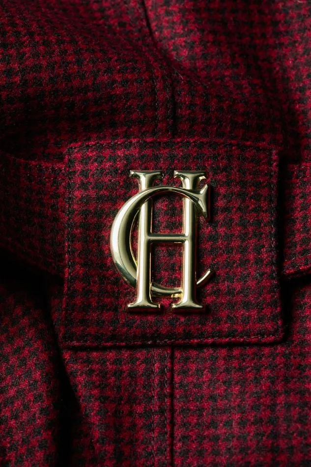 Women Full Length Marlborough Trench Coat Red Houndstooth Holland Cooper Tailoring