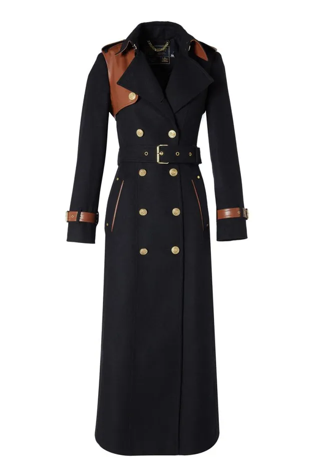 Women Full Length Marlborough Trench Coat Soft Black Tan Holland Cooper Tailoring