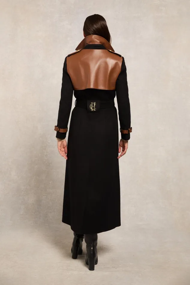 Women Full Length Marlborough Trench Coat Soft Black Tan Holland Cooper Tailoring