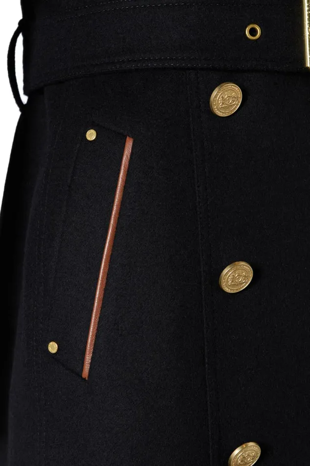 Women Full Length Marlborough Trench Coat Soft Black Tan Holland Cooper Tailoring