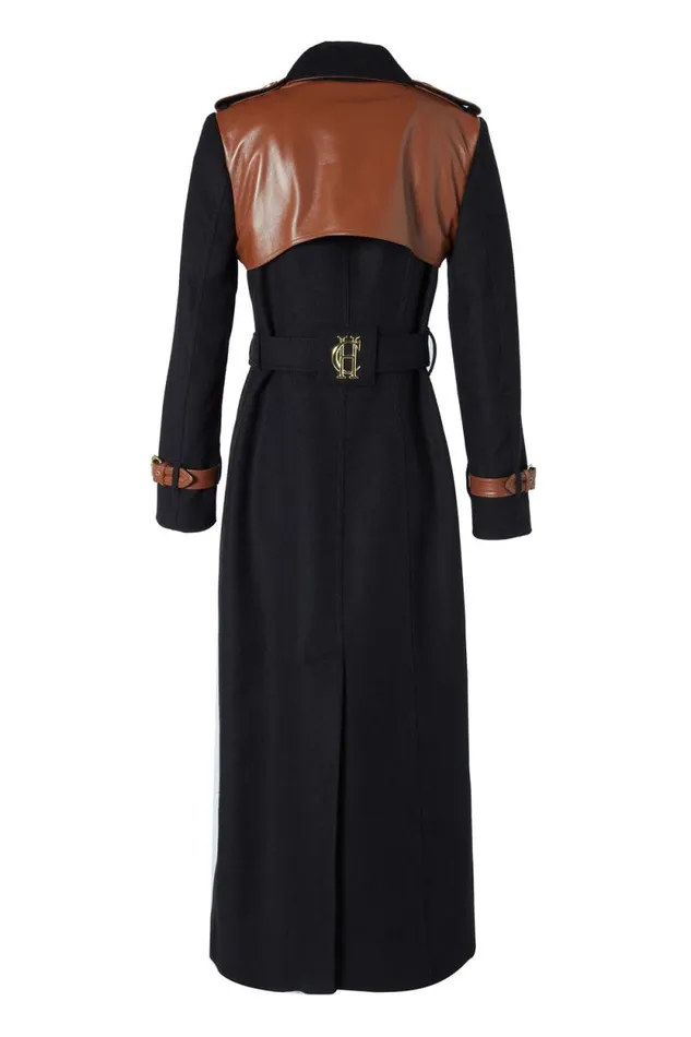 Women Full Length Marlborough Trench Coat Soft Black Tan Holland Cooper Tailoring