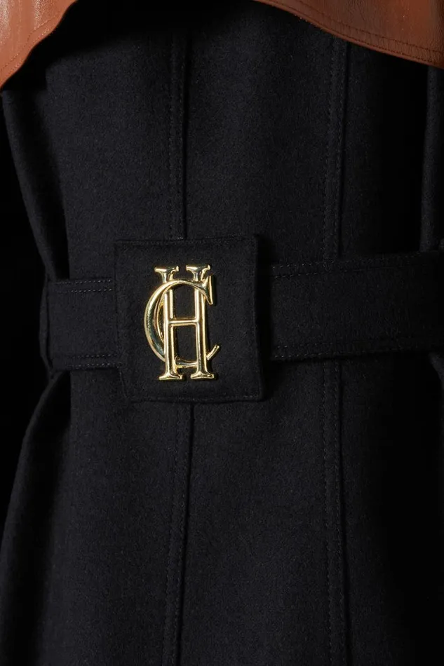 Women Full Length Marlborough Trench Coat Soft Black Tan Holland Cooper Tailoring