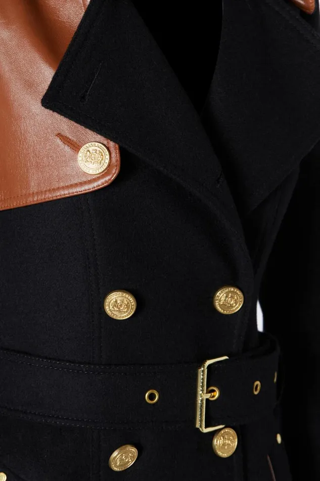Women Full Length Marlborough Trench Coat Soft Black Tan Holland Cooper Tailoring