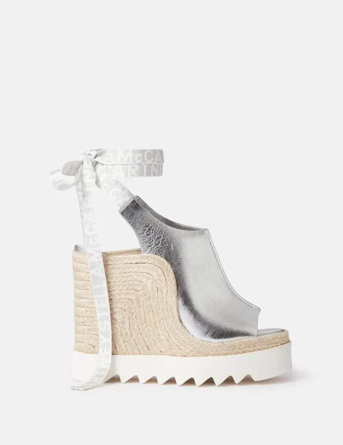 Women Gaia Metallic Heeled Espadrilles Silver Stella McCartney Espadrilles