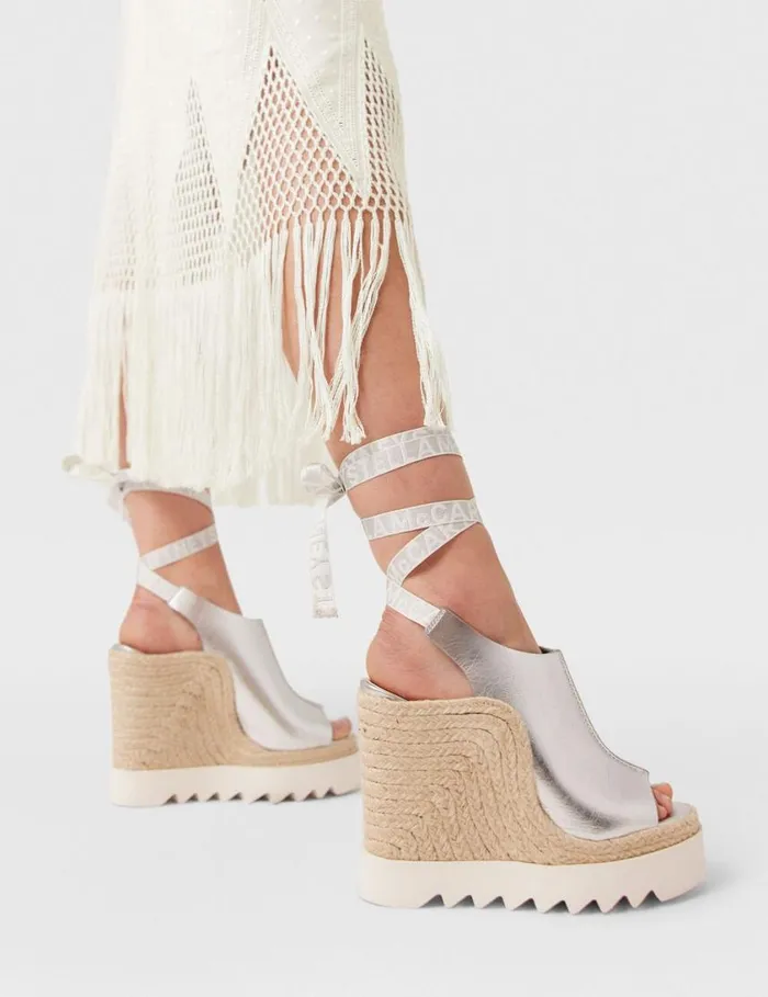 Women Gaia Metallic Heeled Espadrilles Silver Stella McCartney Espadrilles