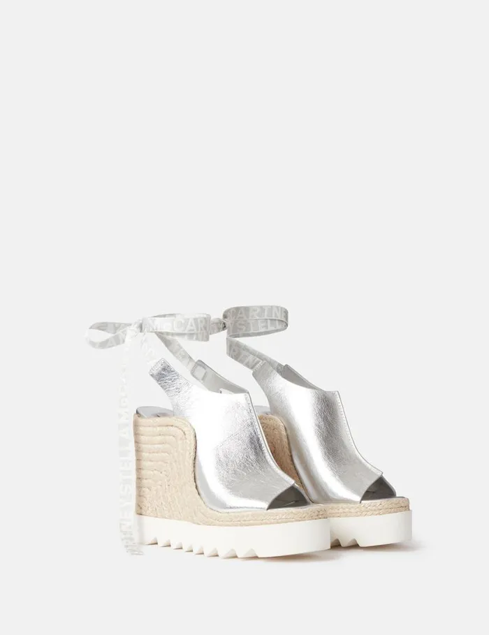 Women Gaia Metallic Heeled Espadrilles Silver Stella McCartney Espadrilles
