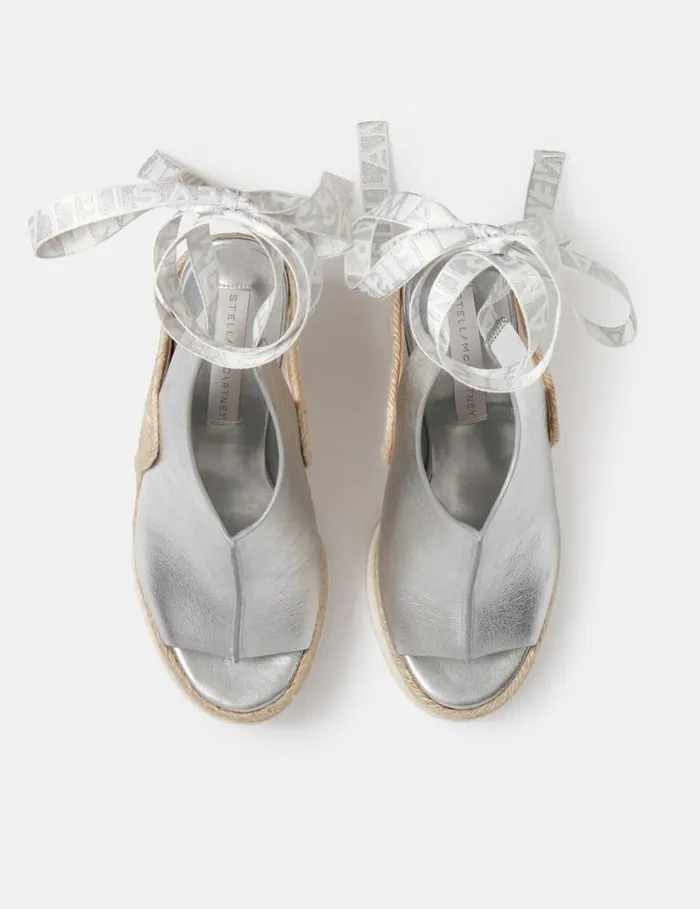 Women Gaia Metallic Heeled Espadrilles Silver Stella McCartney Espadrilles
