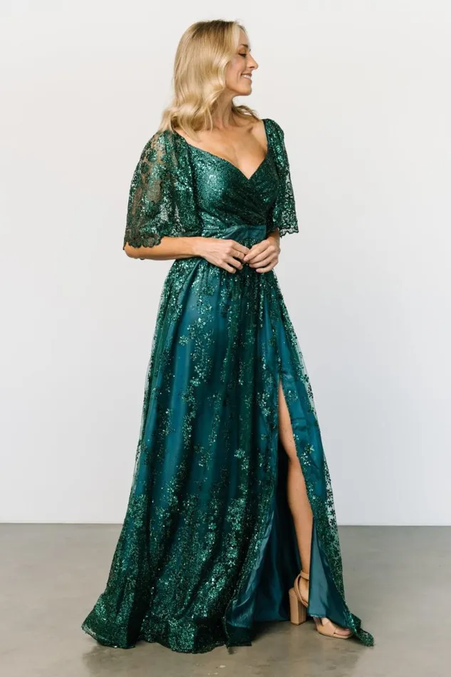 Women Genevieve Glitter Maxi Dress Emerald Baltic Born Embellished and Sequined