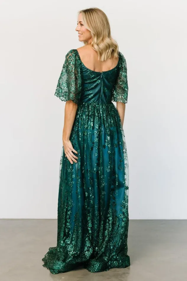 Women Genevieve Glitter Maxi Dress Emerald Baltic Born Embellished and Sequined