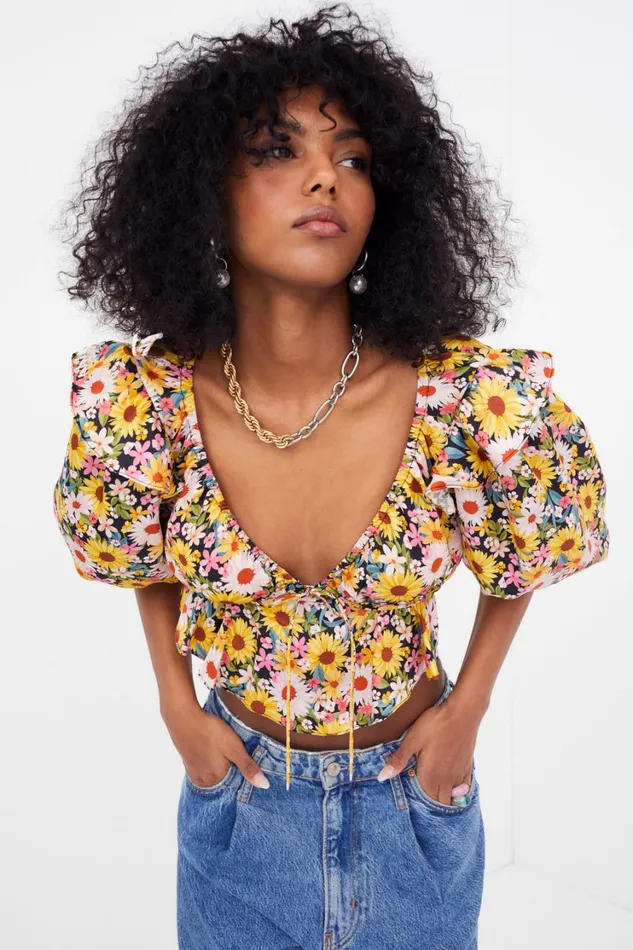 Women Glenn Crop Top Yellow For Love and Lemons Tops