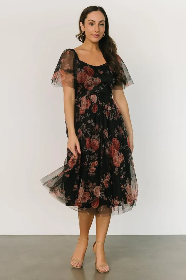 Women Gwyneth Tulle Midi Dress Black Multi Baltic Born The Guest Edit