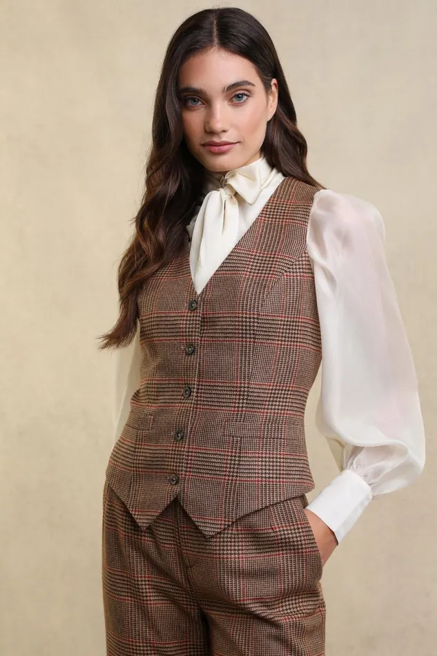 Women Hampton Waistcoat Clarence Check Merlot Holland Cooper Tailoring