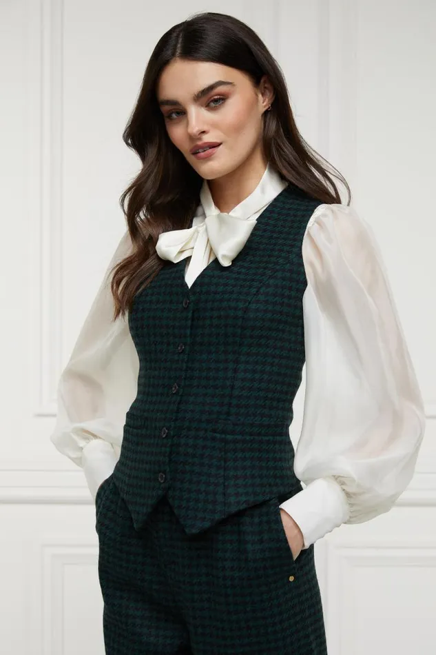 Women Hampton Waistcoat Emerald Houndstooth Holland Cooper Tailoring